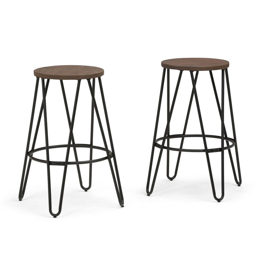 Cocoa Brown 26 inch | Simeon 26 inch Metal Counter Height Stool with Wood Seat (Set of 2)