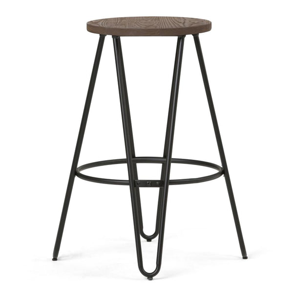 Cocoa Brown 26 inch | Simeon 26 inch Metal Counter Height Stool with Wood Seat (Set of 2)