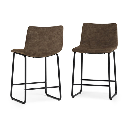 Distressed Brown Distressed Vegan Leather | Warner Counter Height Stool (Set of 2)