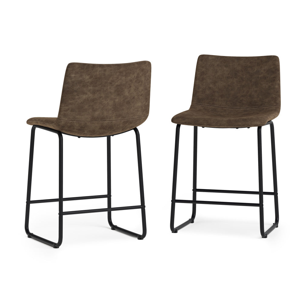 Distressed Brown Distressed Vegan Leather | Warner Counter Height Stool (Set of 2)