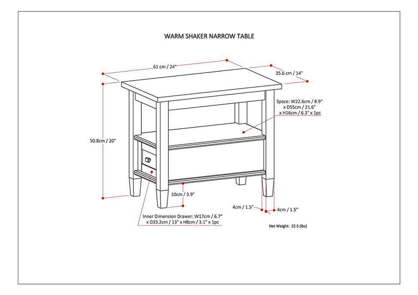 Black | Warm Shaker Narrow Side Table