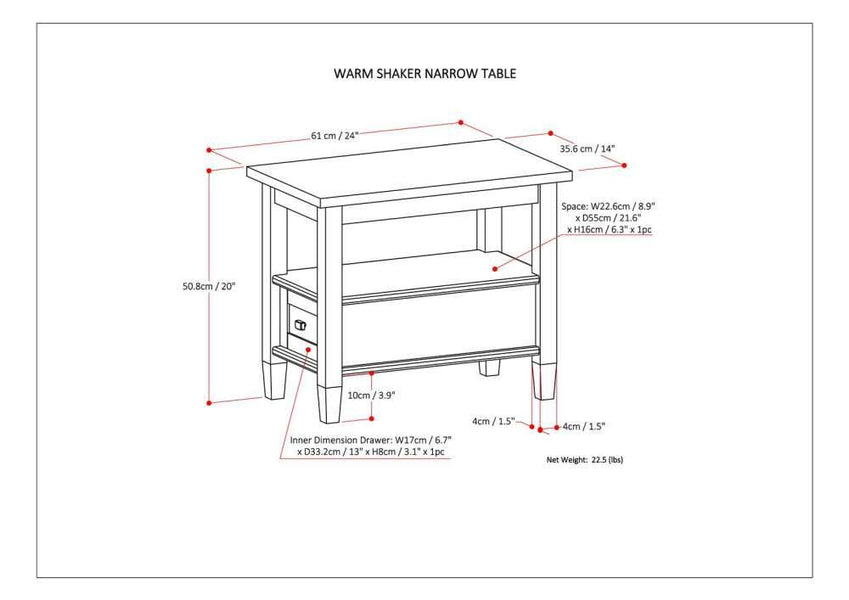 White | Warm Shaker Narrow Side Table