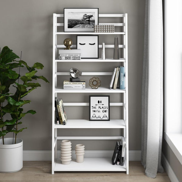 White | Acadian Ladder Shelf Bookcase