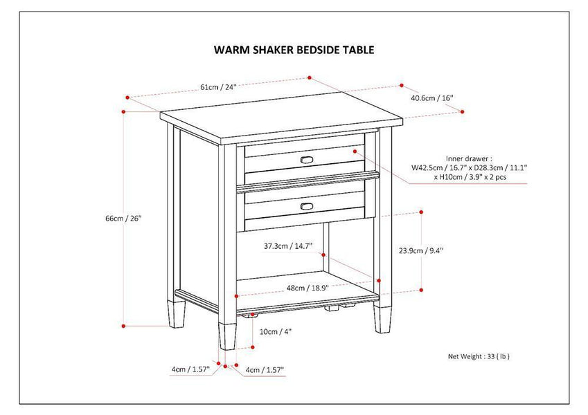 Light Golden Brown | Warm Shaker Bedside Table