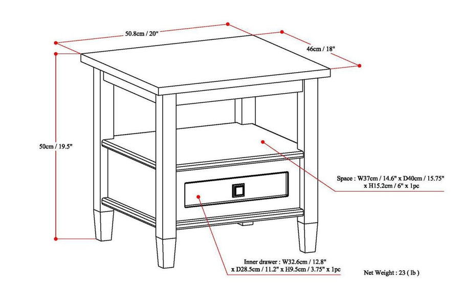 Black | Warm Shaker 20 inch End Side Table