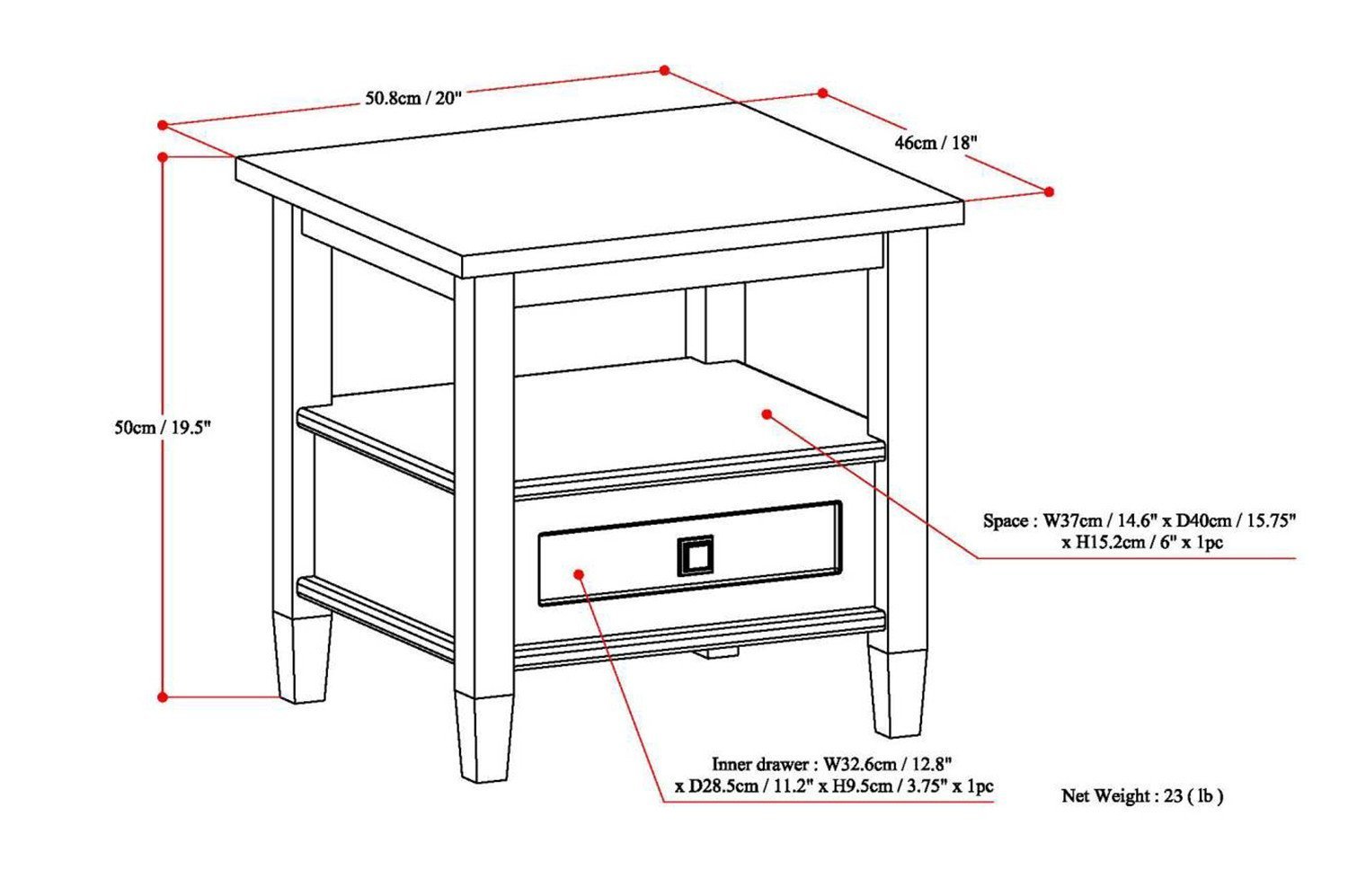 Black | Warm Shaker 20 inch End Side Table