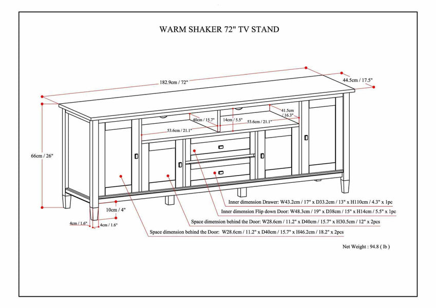 Black | Warm Shaker 72 inch TV Stand