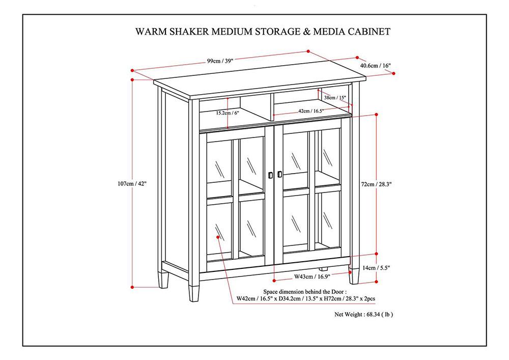 Light Golden Brown | Warm Shaker 39 inch Medium Storage & Media Cabinet