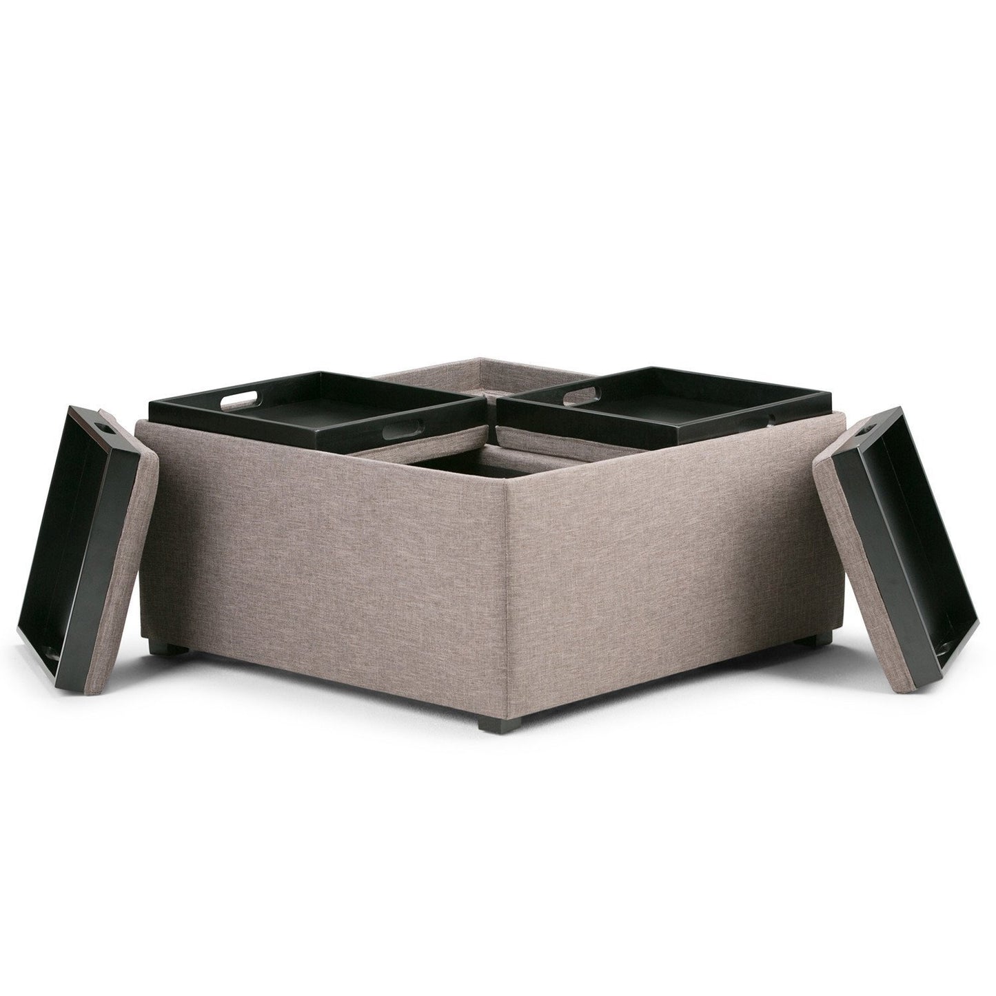 Fawn Brown Linen Style Fabric | Avalon Vegan Leather Square Coffee Table Storage Ottoman