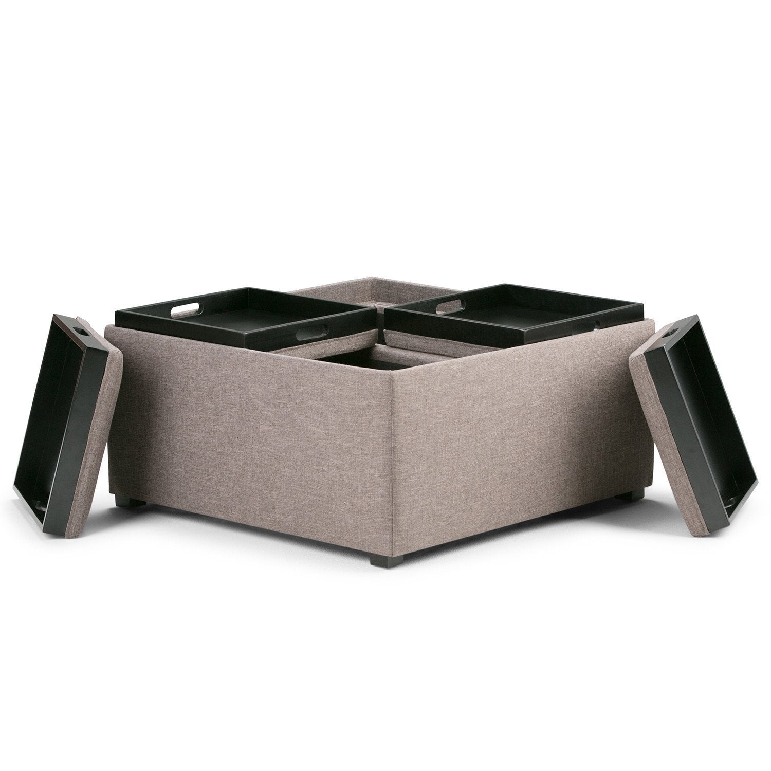 Fawn Brown Linen Style Fabric | Avalon Vegan Leather Square Coffee Table Storage Ottoman