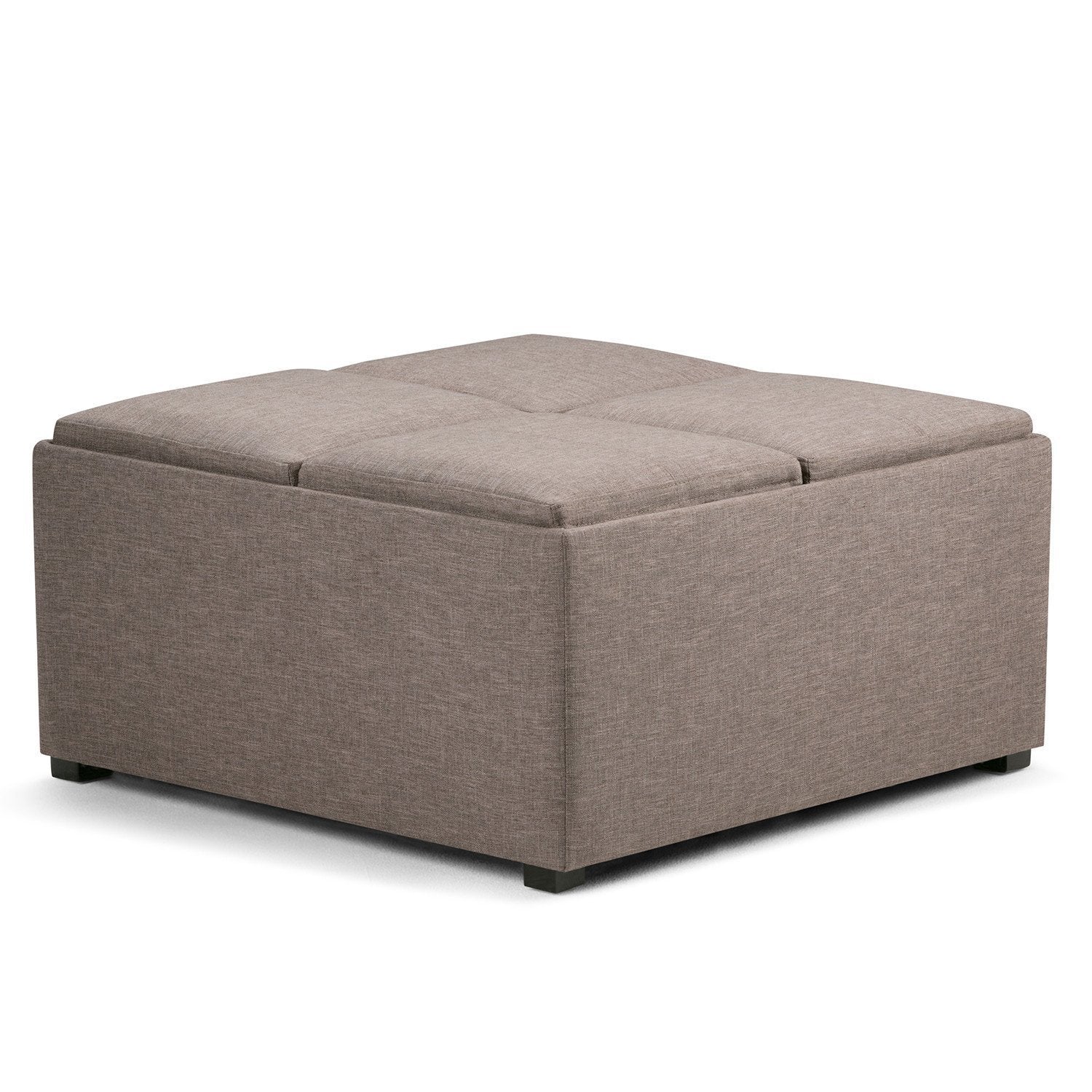 Fawn Brown Linen Style Fabric | Avalon Vegan Leather Square Coffee Table Storage Ottoman