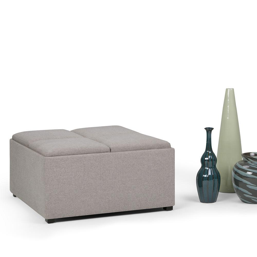 Cloud Grey Linen Style Fabric | Avalon Vegan Leather Square Coffee Table Storage Ottoman