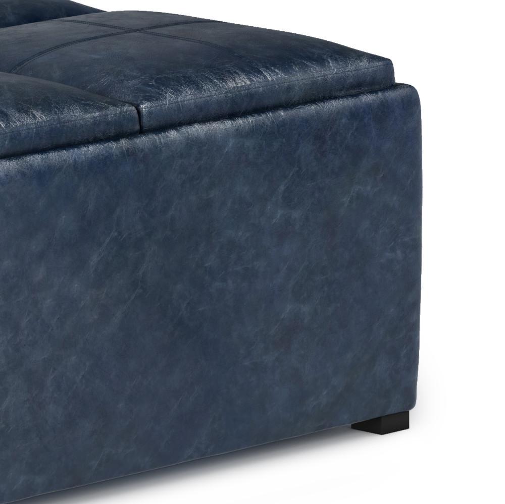 Denim Blue Distressed Vegan Leather | Avalon Vegan Leather Square Coffee Table Storage Ottoman 