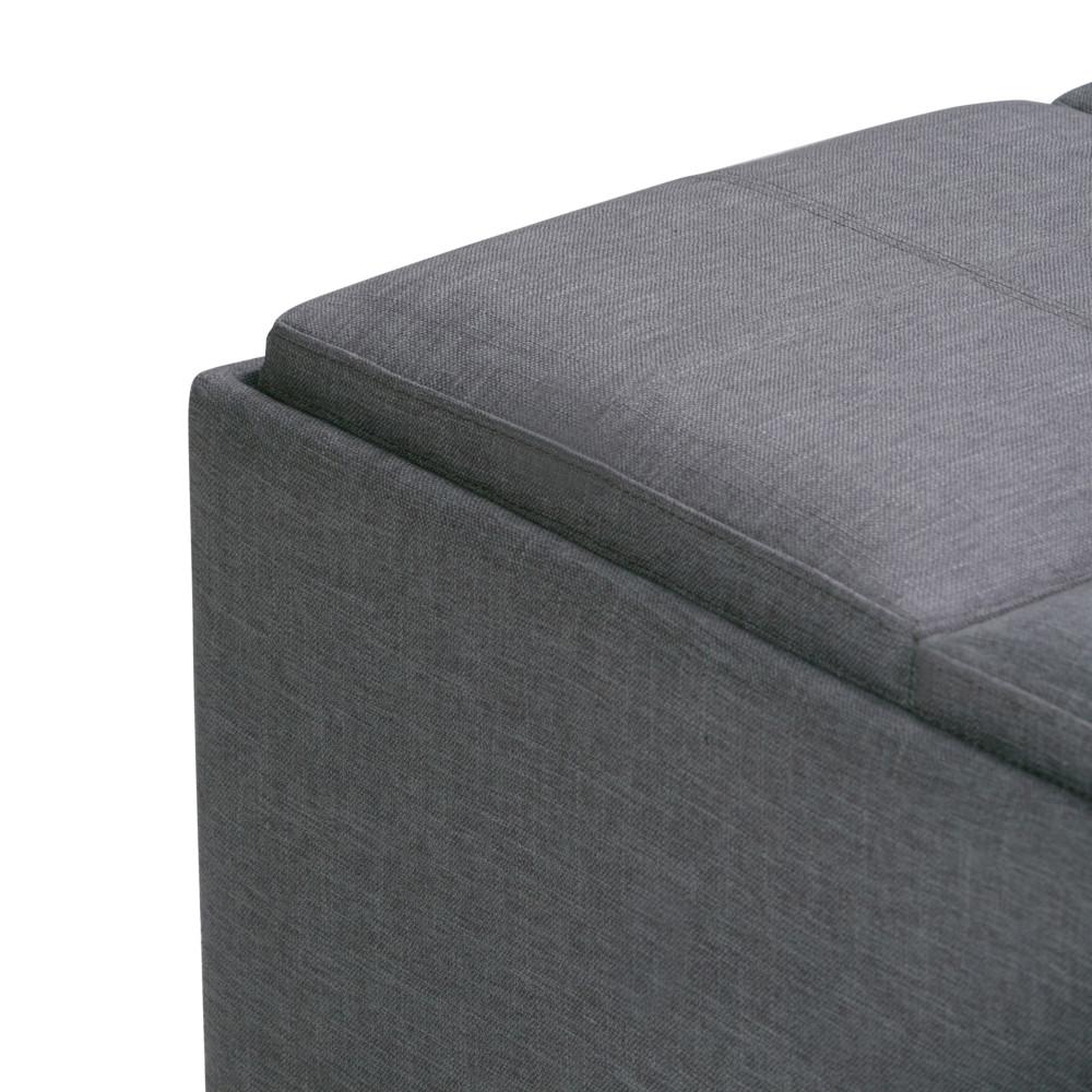 Slate Grey Linen Style Fabric | Avalon Vegan Leather Square Coffee Table Storage Ottoman