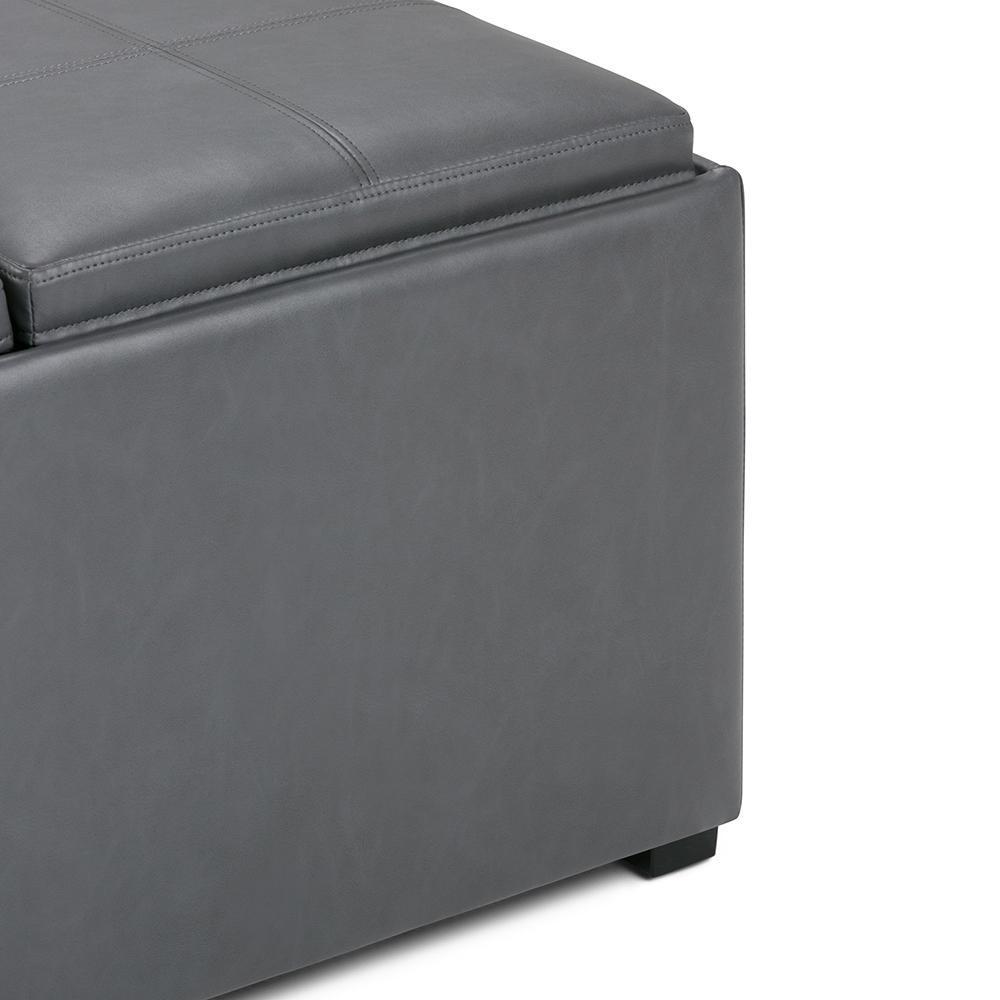 Stone Grey Vegan Leather | Avalon Vegan Leather Square Coffee Table Storage Ottoman