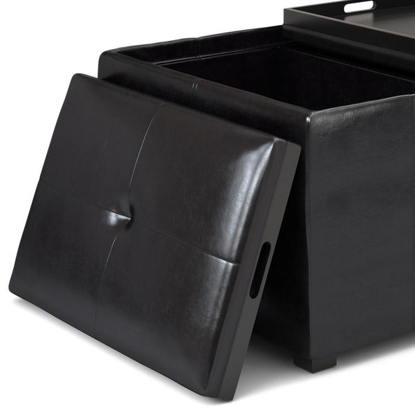 Midnight Black Vegan Leather | Avalon Small Coffee Table Storage Ottoman