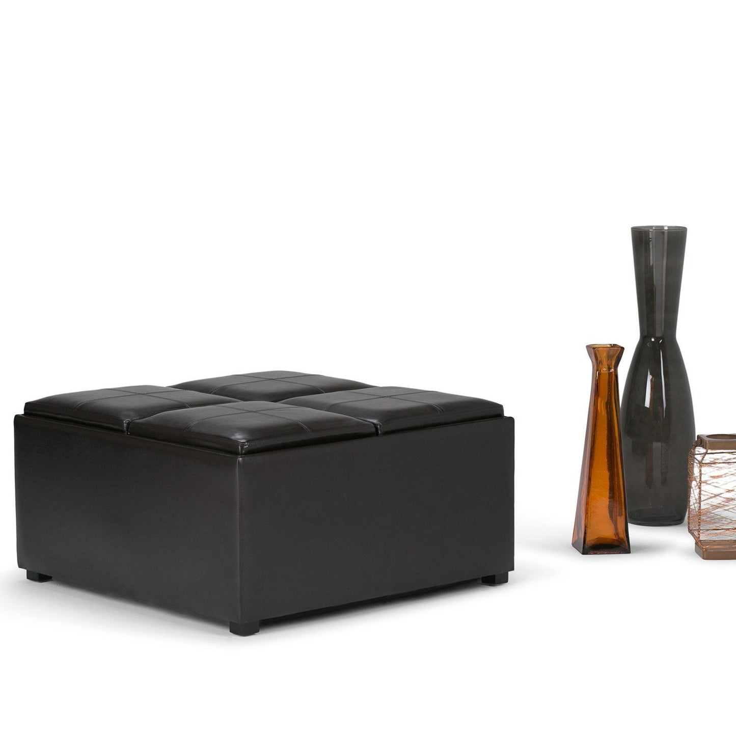 Tanners Brown Vegan Leather | Avalon Vegan Leather Square Coffee Table Storage Ottoman
