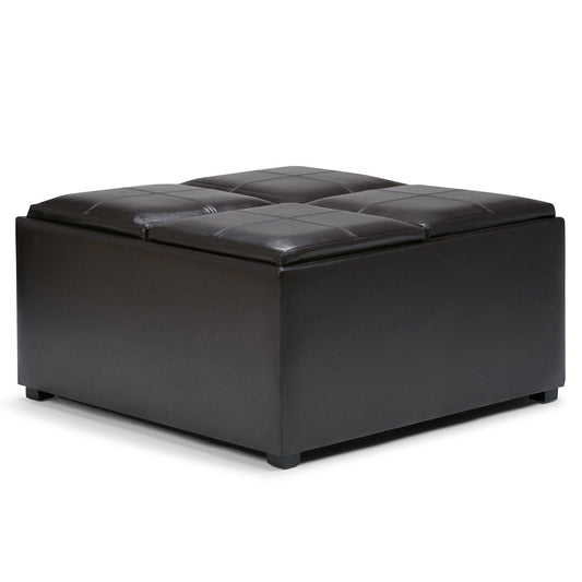 Tanners Brown Vegan Leather | Avalon Vegan Leather Square Coffee Table Storage Ottoman