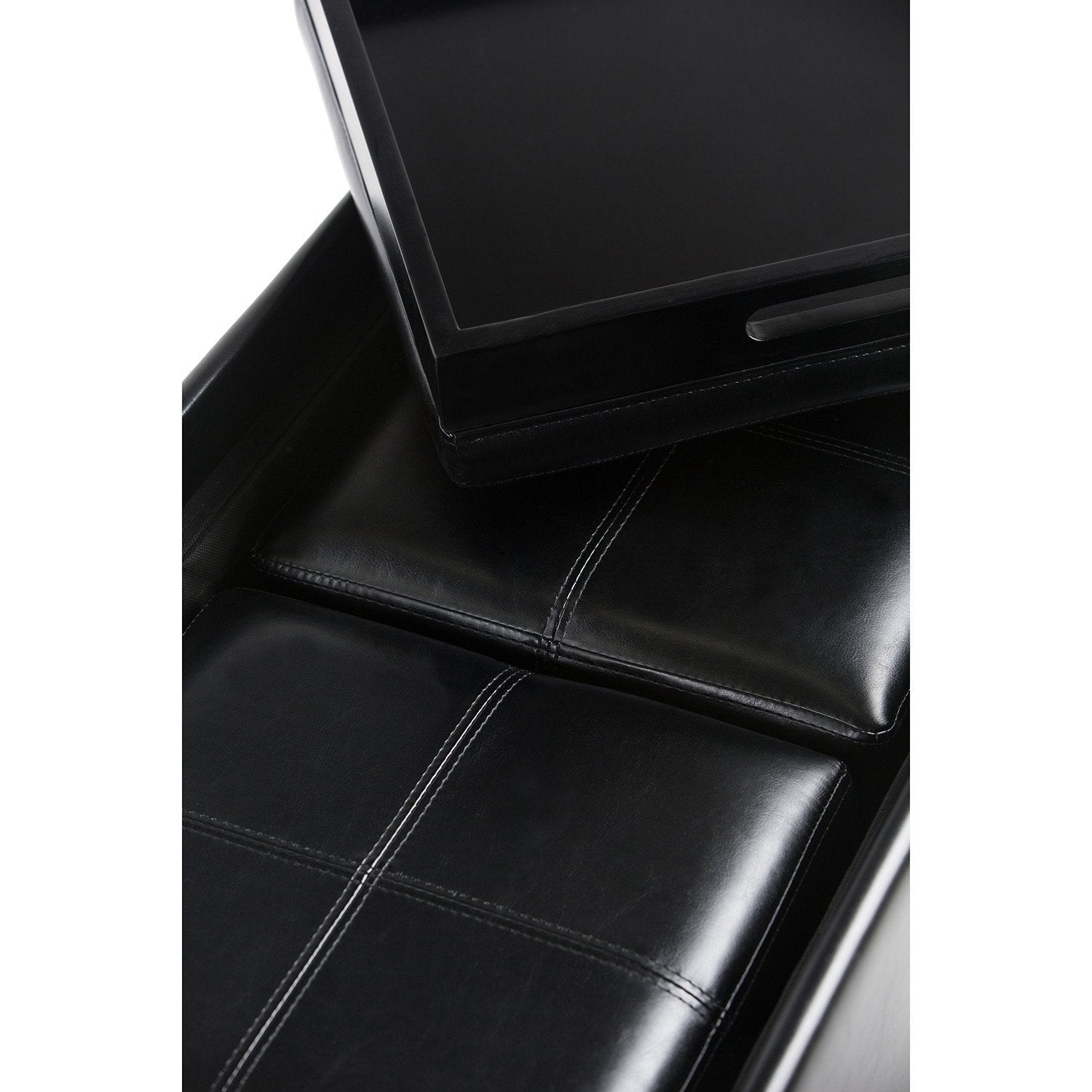 Midnight Black Vegan Leather | Avalon Vegan Leather 5 piece Storage Ottoman