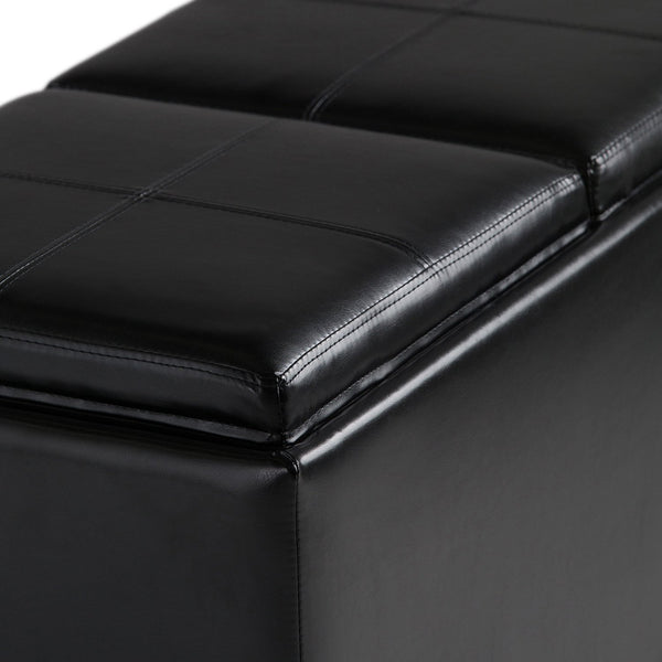 Midnight Black Vegan Leather | Avalon Vegan Leather 5 piece Storage Ottoman