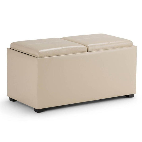 Satin Cream Vegan Leather | Avalon Vegan Leather 5 piece Storage Ottoman