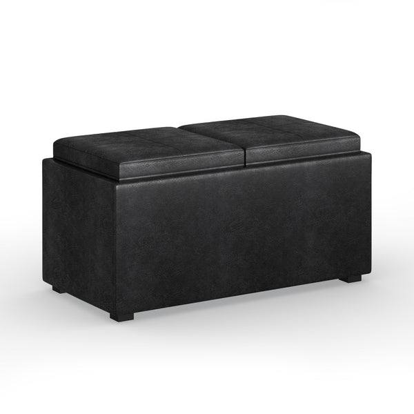 Distressed Black | 5 Pc Storage Ottoman in Distressed Vegan Leather