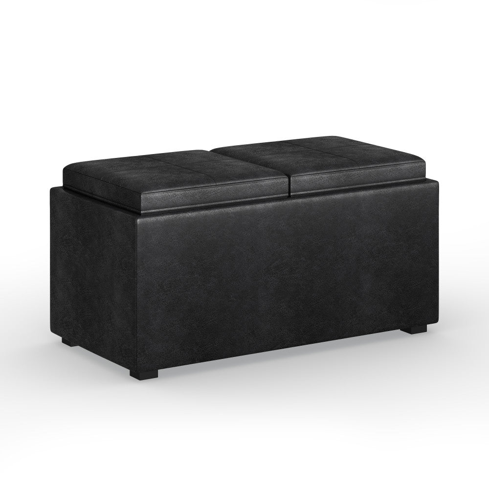 Distressed Black | 5 Pc Storage Ottoman in Distressed Vegan Leather