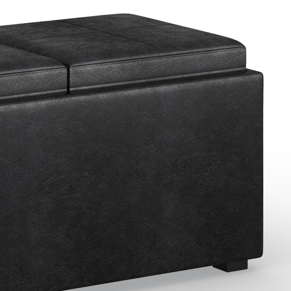 Distressed Black | 5 Pc Storage Ottoman in Distressed Vegan Leather
