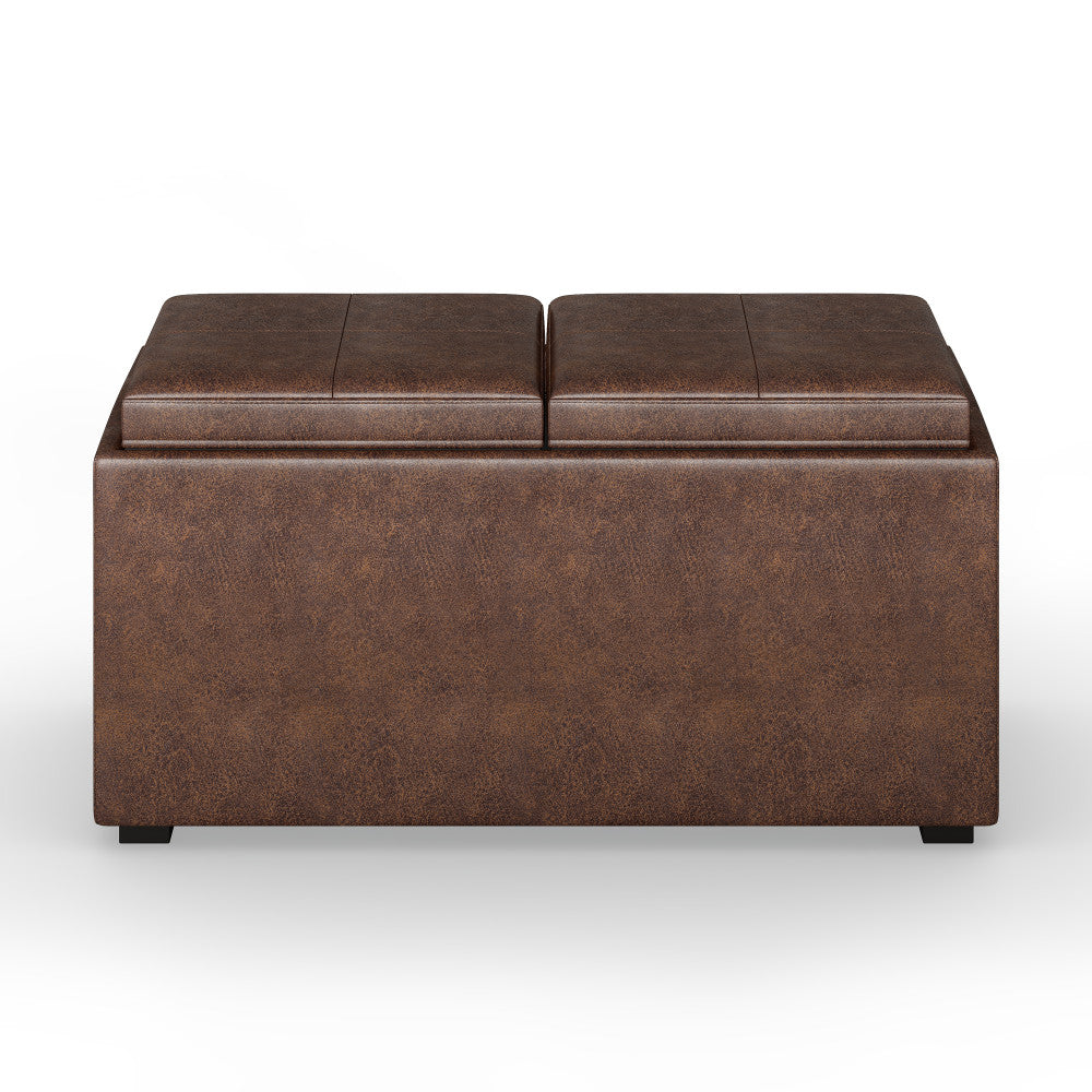Distressed Chestnut Brown | 5 Pc Storage Ottoman in Distressed Vegan Leather