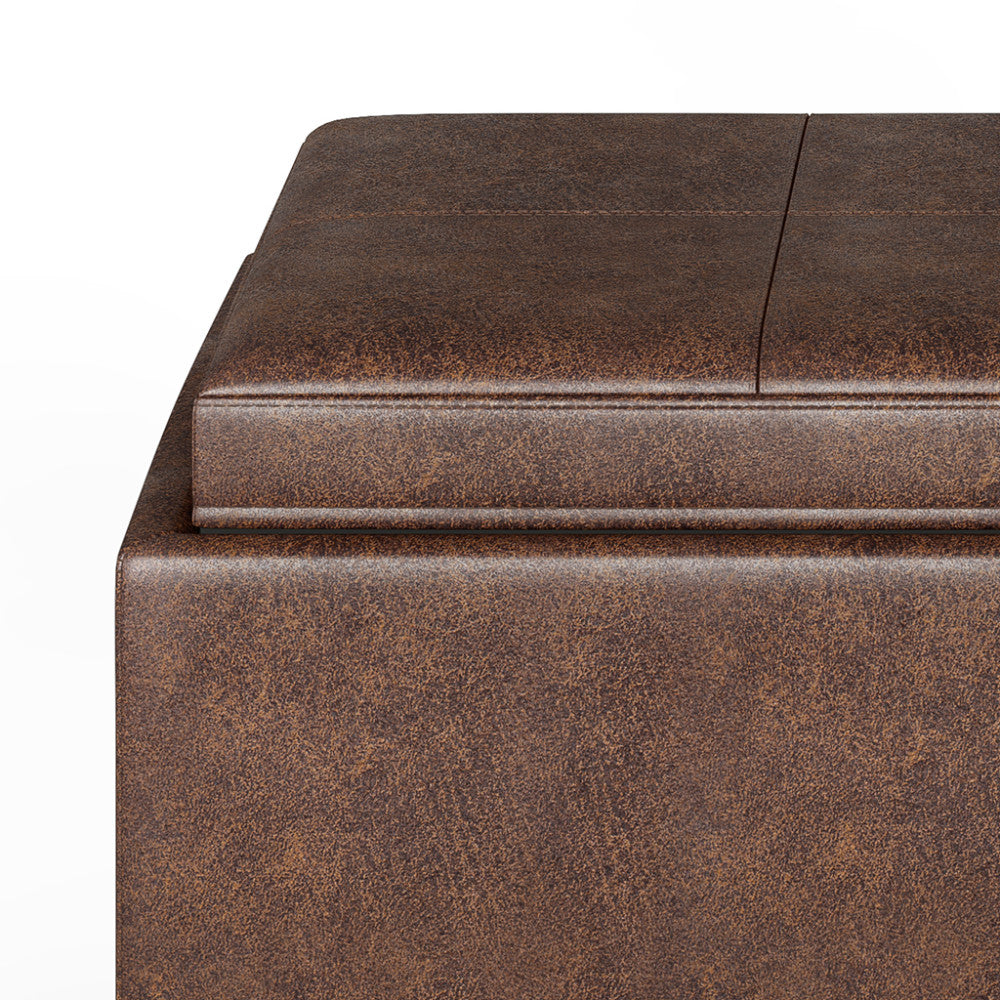 Distressed Chestnut Brown | 5 Pc Storage Ottoman in Distressed Vegan Leather