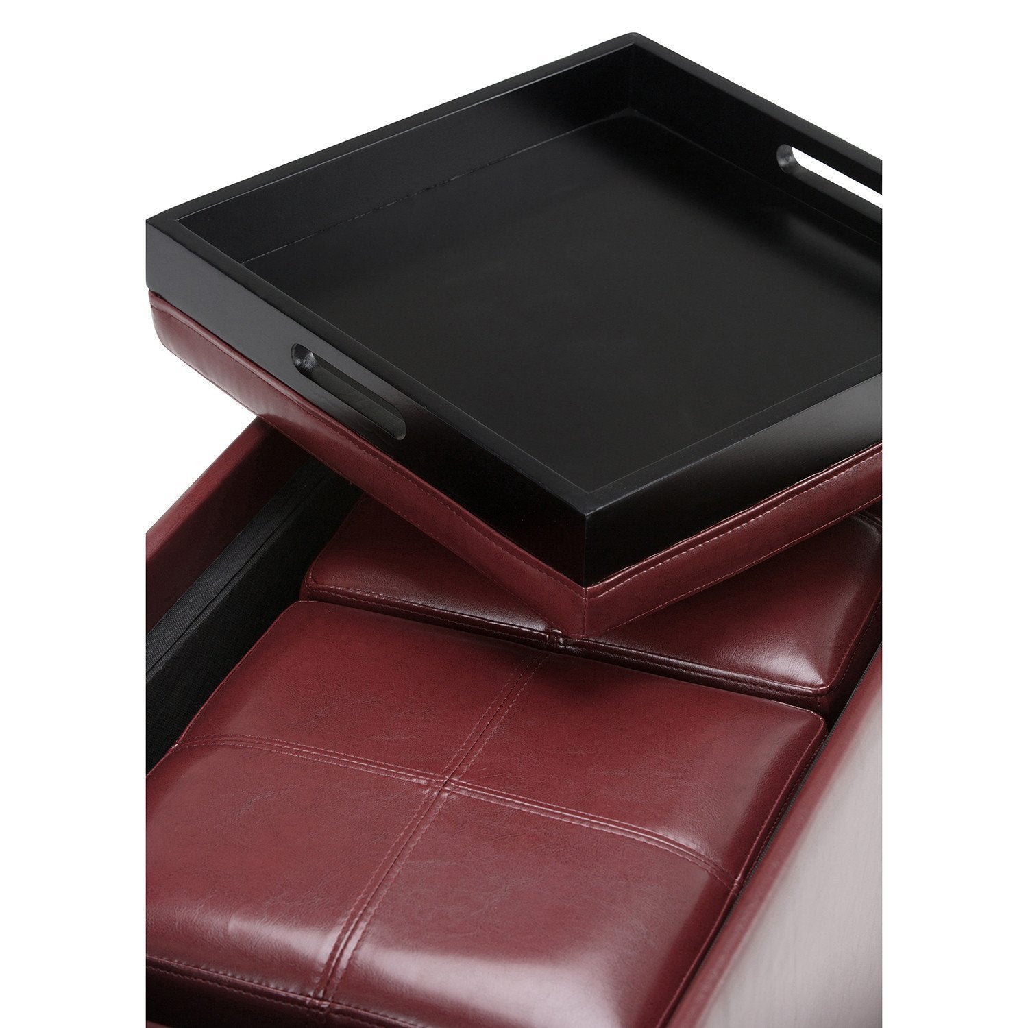 Radicchio Red Vegan Leather | Avalon Vegan Leather 5 piece Storage Ottoman