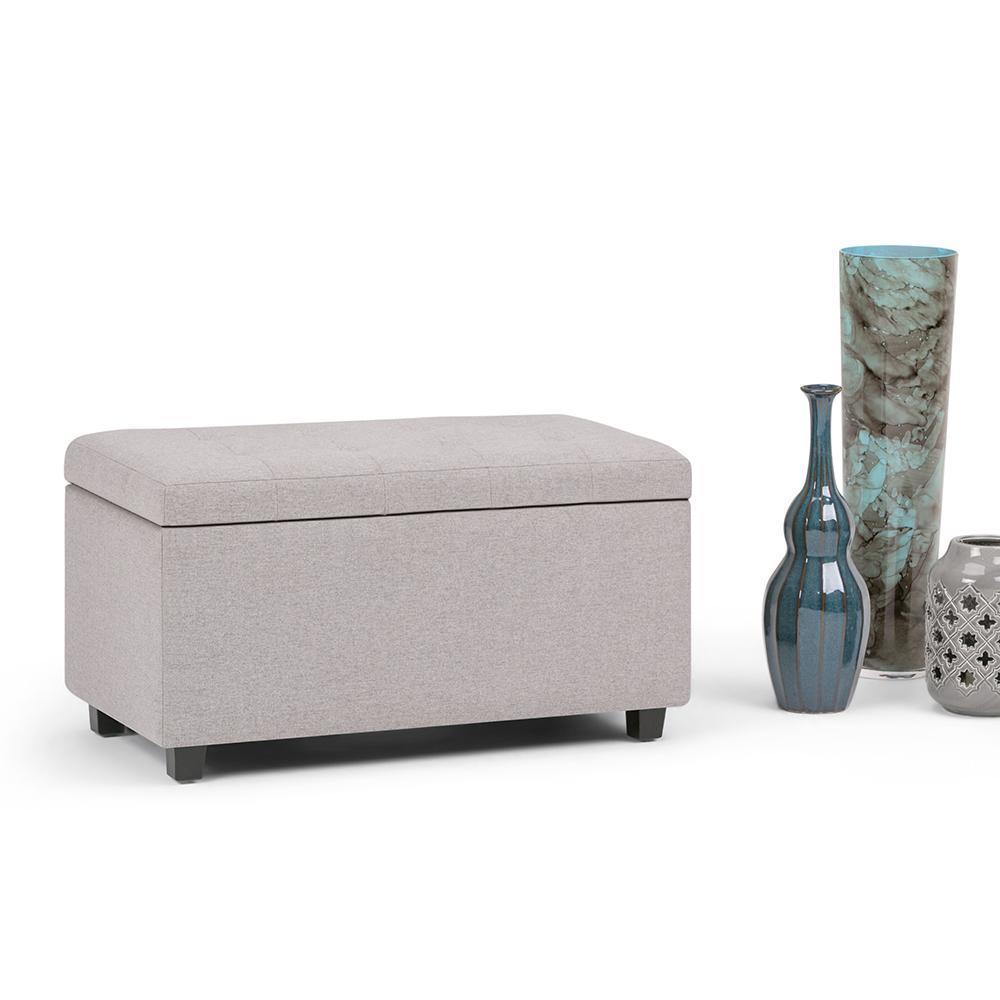 Cloud Grey Linen Style Fabric | Cosmopolitan Vegan Leather Storage Ottoman