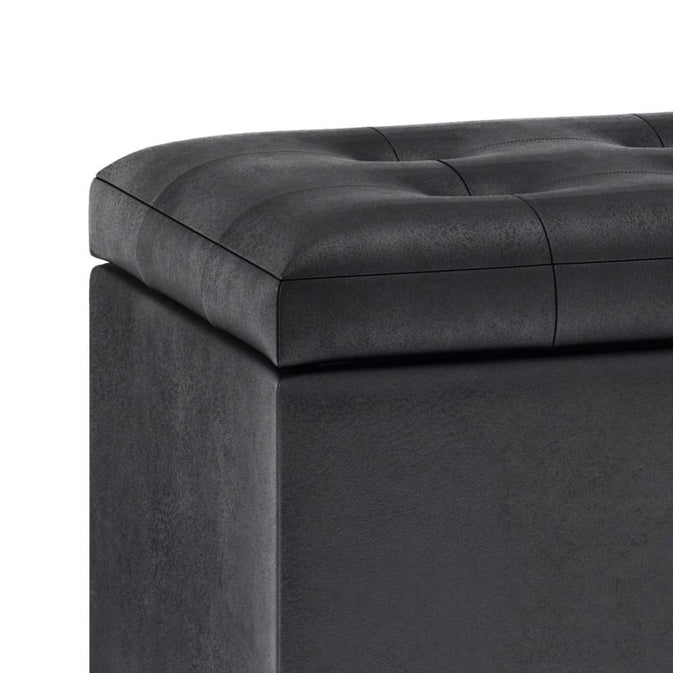 Distressed Black Distressed Vegan Leather | Cosmopolitan Faux Air Leather Storage Ottoman