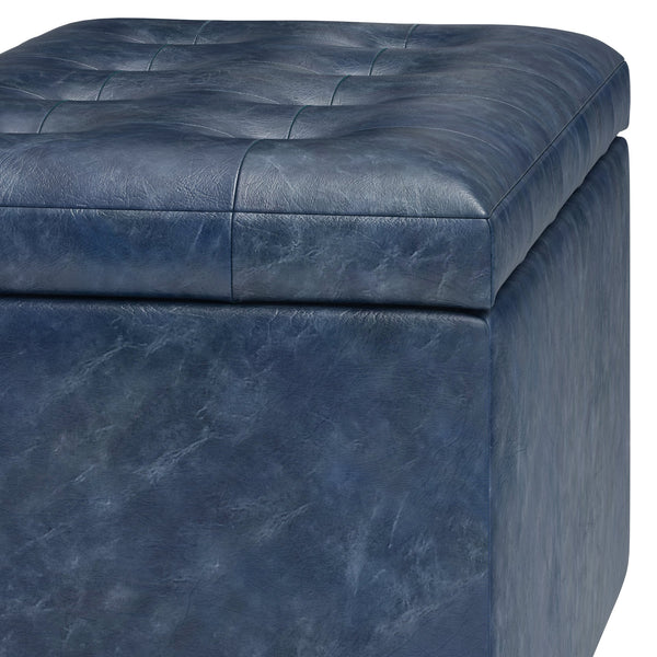 Denim Blue Vegan Leather | Cosmopolitan Vegan Leather Storage Ottoman