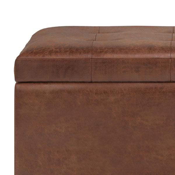 Distressed Saddle Brown Distressed Vegan Leather | Cosmopolitan Faux Air Leather Storage Ottoman