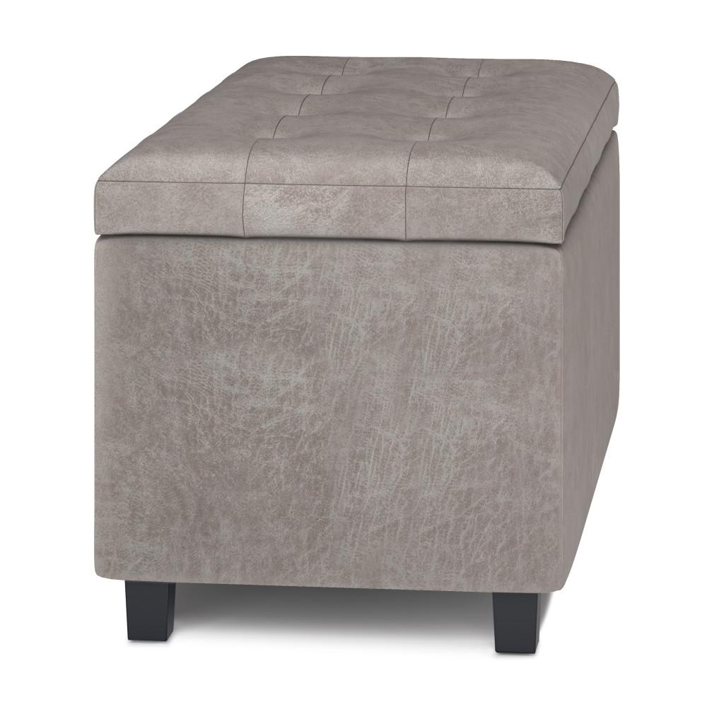 Distressed Grey Taupe Distressed Vegan Leather | Cosmopolitan Faux Air Leather Storage Ottoman