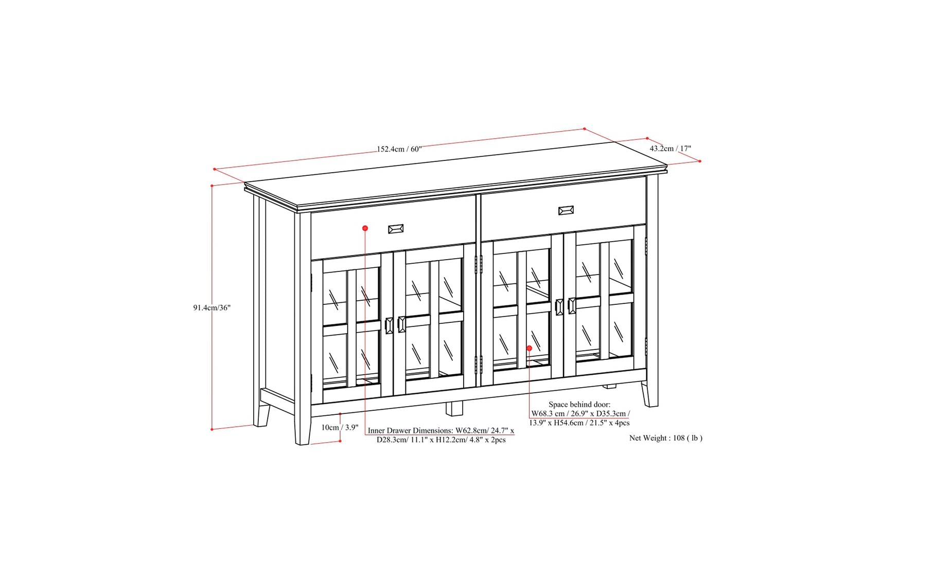 Russet Brown | Artisan Large 4 Door Sideboard Buffet