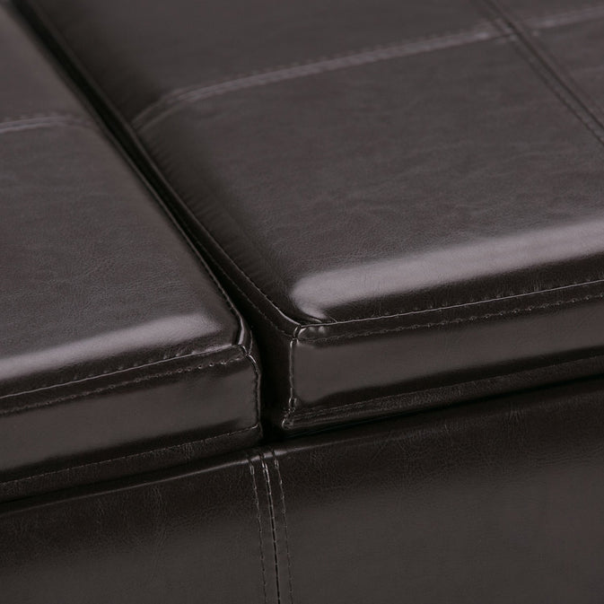 Tanners Brown Vegan Leather | Avalon Vegan Leather Storage Ottoman with Three Trays
