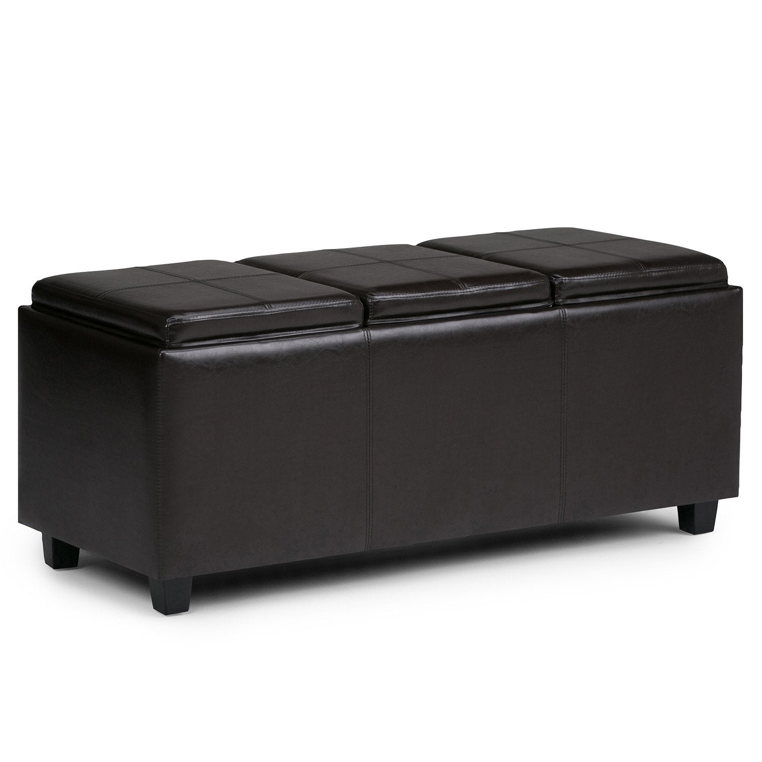 Tanners Brown Vegan Leather | Avalon Vegan Leather Storage Ottoman with Three Trays