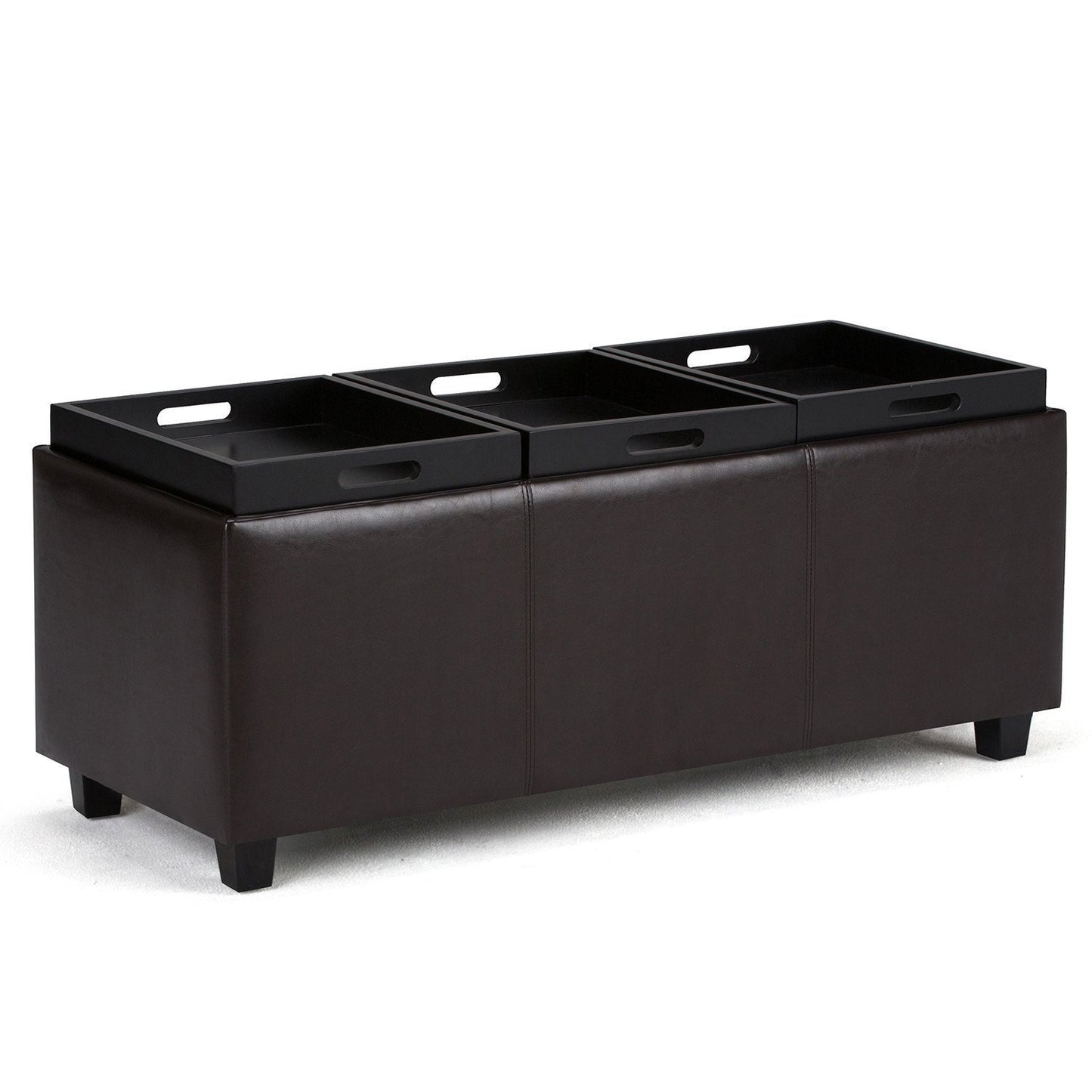 Tanners Brown Vegan Leather | Avalon Vegan Leather Storage Ottoman with Three Trays
