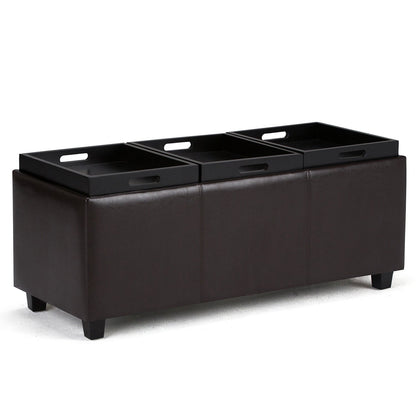 Tanners Brown Vegan Leather | Avalon Vegan Leather Storage Ottoman with Three Trays
