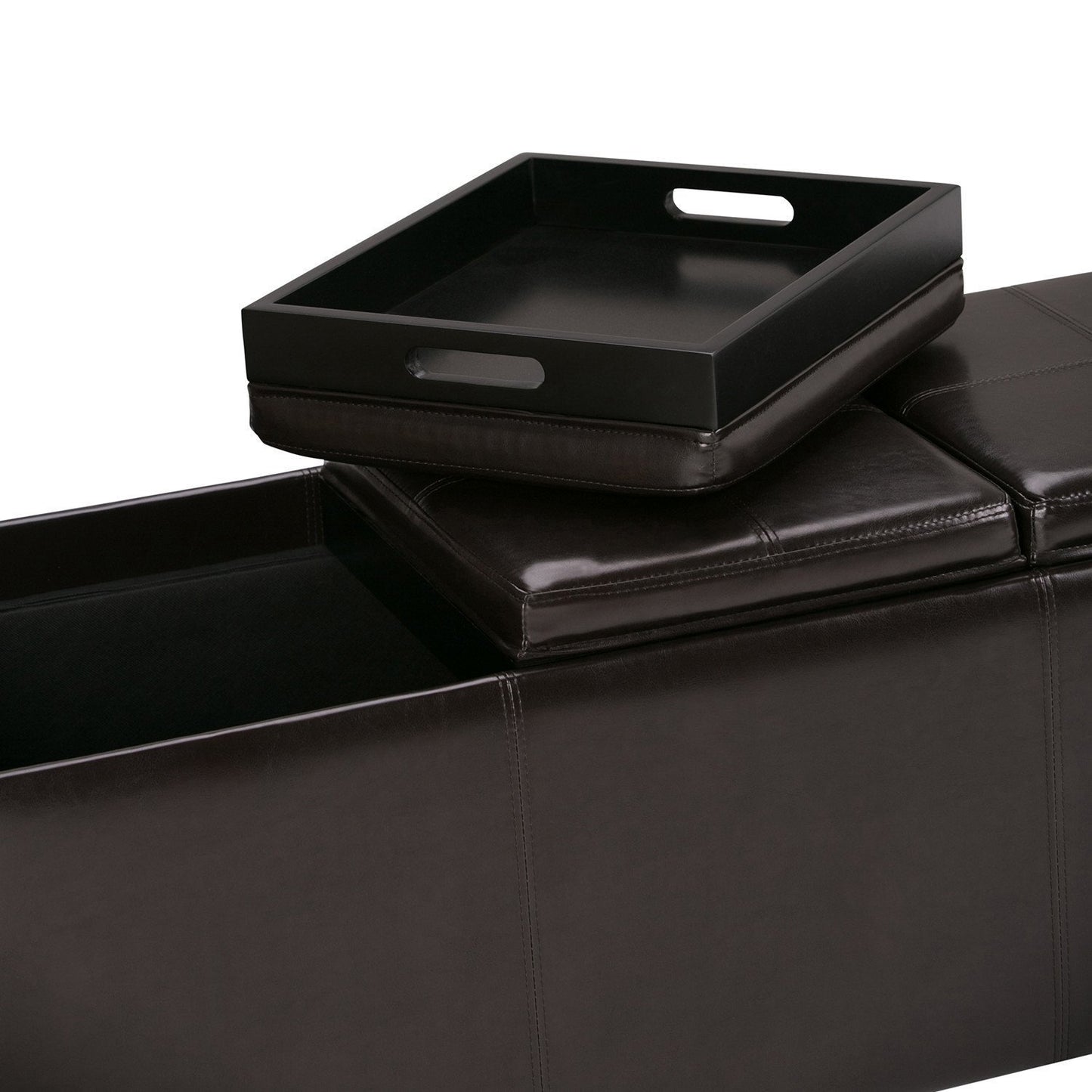 Tanners Brown Vegan Leather | Avalon Vegan Leather Storage Ottoman with Three Trays