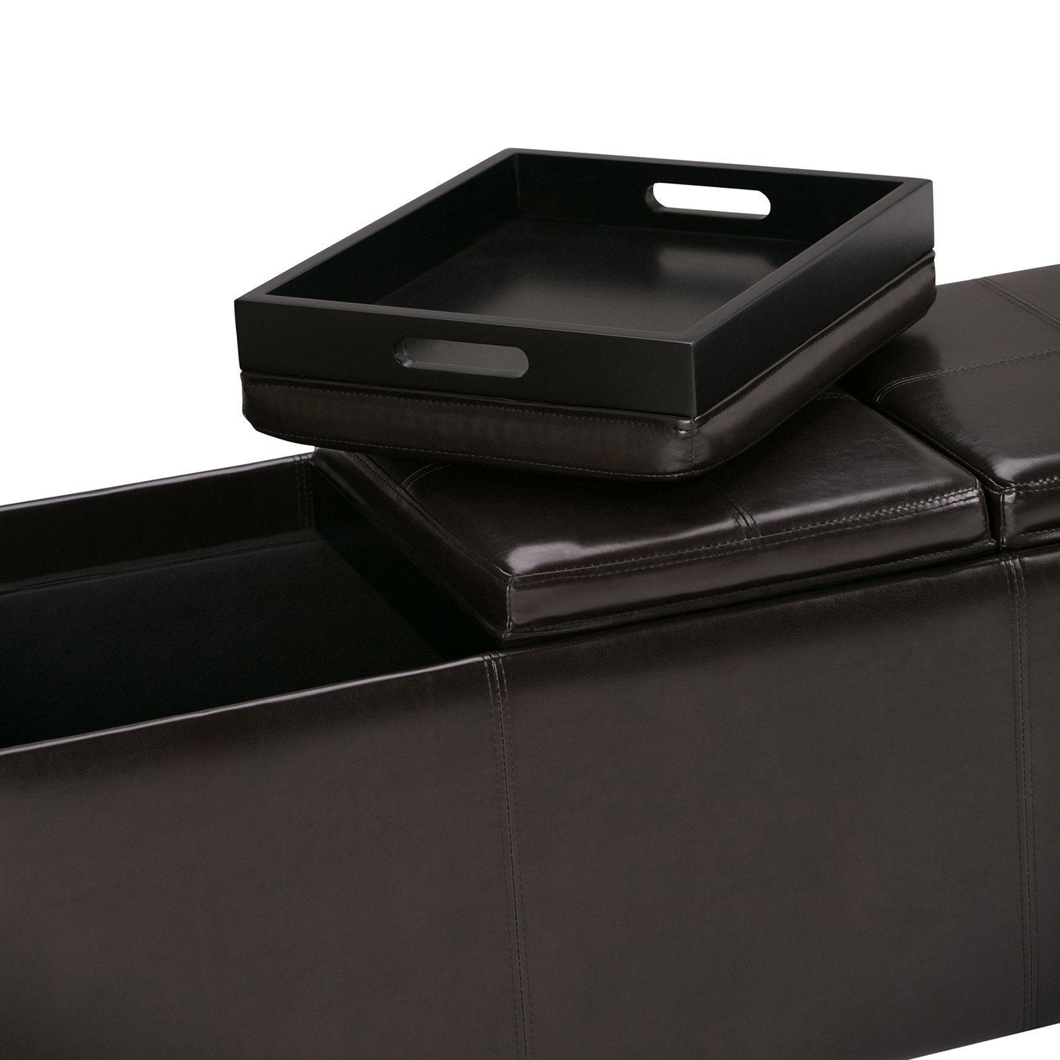 Tanners Brown Vegan Leather | Avalon Vegan Leather Storage Ottoman with Three Trays