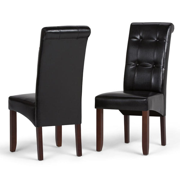 Midnight Black Vegan Leather | Cosmopolitan Deluxe Tufted Parson Chair (Set of 2)