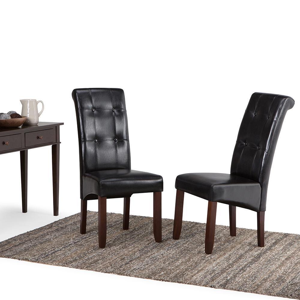 Midnight Black Vegan Leather | Cosmopolitan Deluxe Tufted Parson Chair (Set of 2)