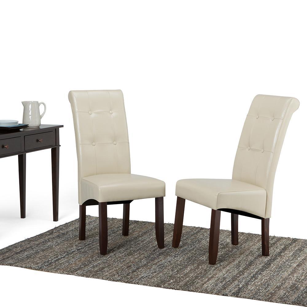 Satin Cream Vegan Leather | Cosmopolitan Deluxe Tufted Parson Chair (Set of 2)