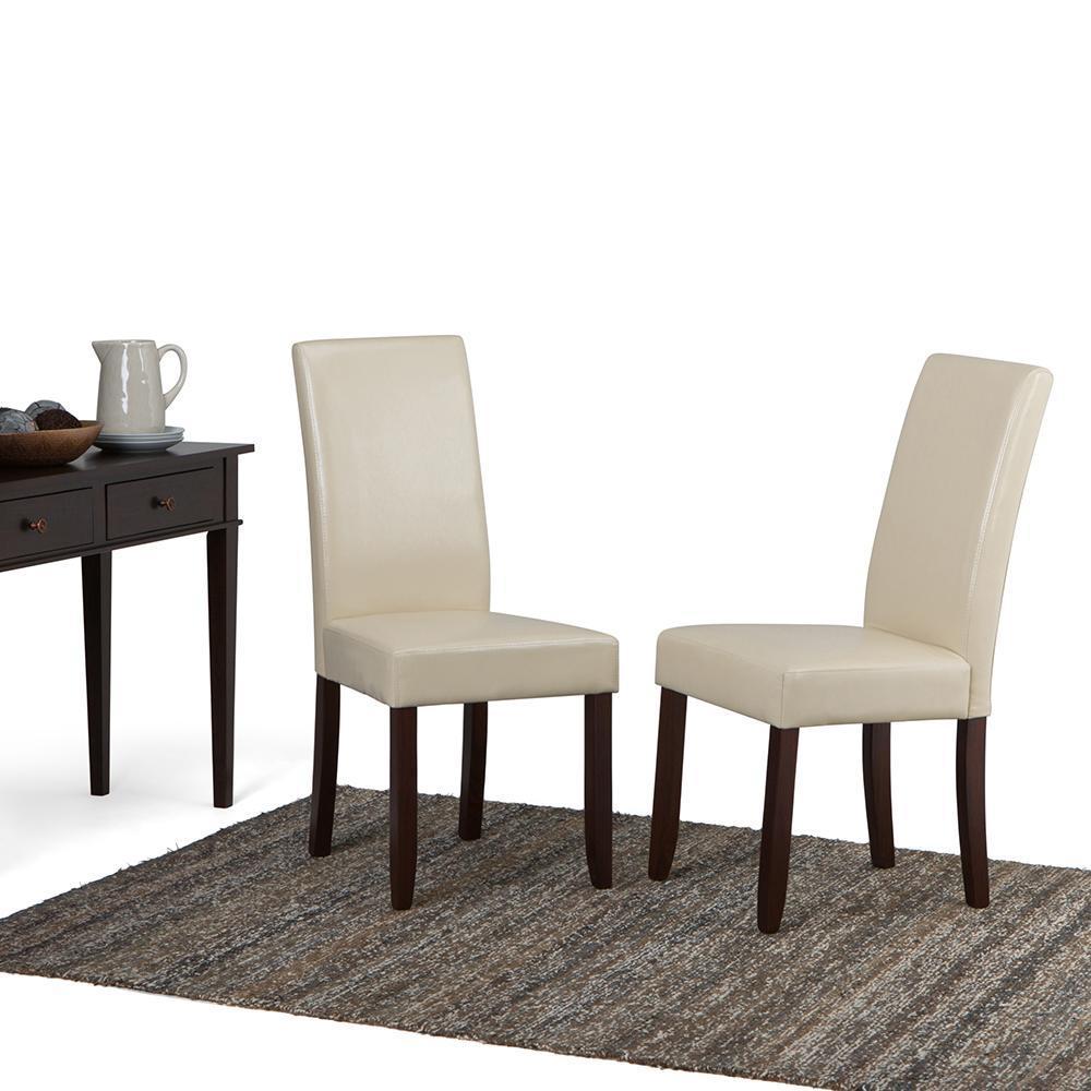 Satin Cream Vegan Leather | Acadian Faux Leather Parson Dining Chair (Set of 2)