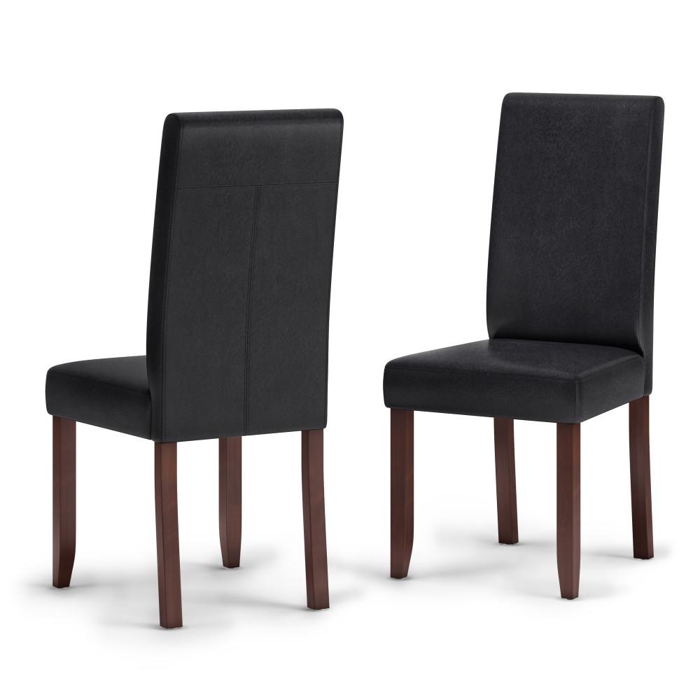 Distressed Black Distressed Vegan Leather | Acadian Linen Look Fabric Parson Dining Chair (Set of 2)