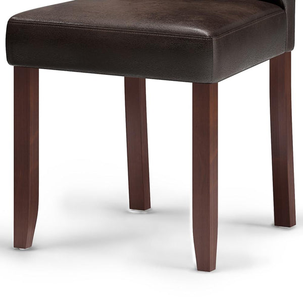 Distressed Brown Distressed Vegan Leather | Acadian Linen Look Fabric Parson Dining Chair (Set of 2)