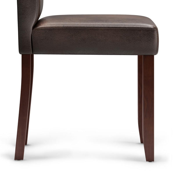 Distressed Brown Distressed Vegan Leather | Acadian Linen Look Fabric Parson Dining Chair (Set of 2)
